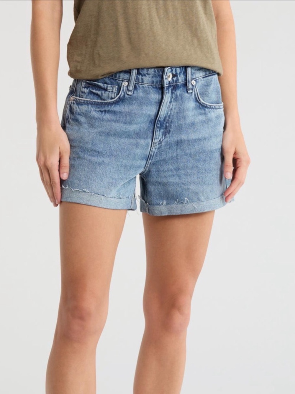 rag & bone Light Wash Rolled Hem Denim Shorts